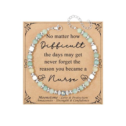 JoycuFF 𝗚𝗶𝗳𝘁𝘀 𝗳𝗼𝗿 𝗪𝗼𝗺𝗲𝗻 𝗠𝗼𝗼𝗻𝘀𝘁𝗼𝗻𝗲 𝗕𝗿𝗮𝗰𝗲𝗹𝗲𝘁 Amazonite Colorful Imperial Jasper Stainless Steel Beads Bracelets, Graduation Christmas Valentines Mothers Day Birthday Gifts - style: Nurse Gifts for Women-Amazonite