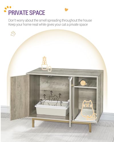 Hzuaneri Cat Litter Box Enclosure Enclosed, Hidden Litter Box Cabinet Furniture with Storage, Wooden Indoor Cat House Large, Modern End Table for Living Room Entryway, Greige and Gold CB01505G - color: Greige and Gold