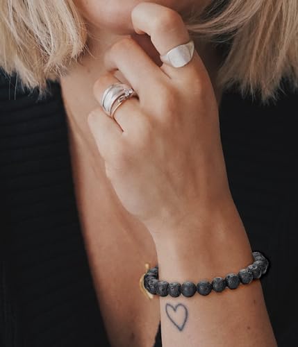 BOMAIL Natural Stone Bracelet for Women Men - 8MM Semi-Precious Gemstone Beaded Bracelet Healing Crystal Stretch Bracelet Yoga Bracelets Jewelry - color: Lava Rock
