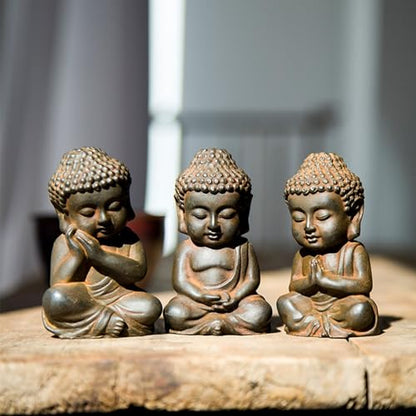 Mini Meditation Buddha Ornament, Solid Cast Iron Figurine, Outdoor Garden Decor Sculpture, Feng Shui Artwork for Home Living Room (Natural Rust,3)