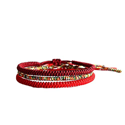 COLORFUL BLING Chinese Lucky Red String Bracelet Tibetan Buddhist Prayer Handmade Yoga Prayer Rope Mala Bracelet Adjustable Size Lucky New Year Jewelry Gifts for Women