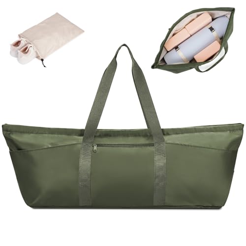 Large Yoga Mat Bag with Shoes Compartment and Wet Pocket Ladies Pilates Gym Tote Bag with Yoga Mat Holder Strap for Women Men Workout Carrier Stuff Accessories - color: Army Green
