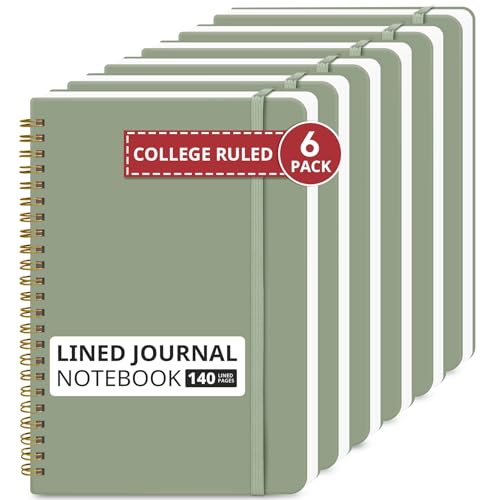 Taja Lined Spiral Journal Notebook for Women & Men, 140 Pages, College Ruled Hardcover Notebook for Work & Note Taking, Journals for Writing, A5(5.7" x 7.9") -Green, 6 Pack - color: A.Green, style: a-Lined(6 Pack)