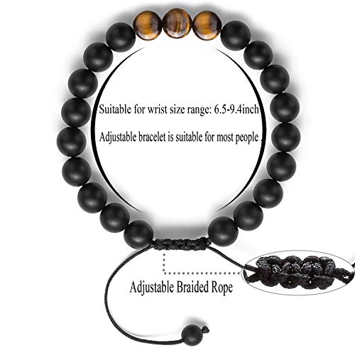 Men Women 8mm Tiger Eye Stone Beads Bracelet Elastic Natural Stone Yoga Bracelet Bangle - color: Matte Tiger eye-21018