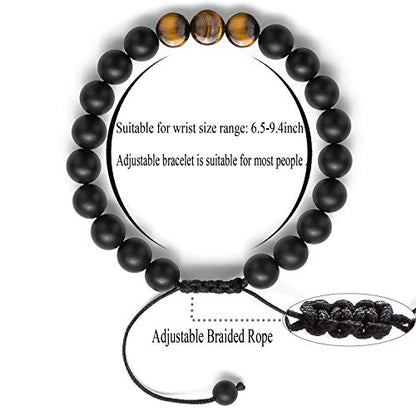 Men Women 8mm Tiger Eye Stone Beads Bracelet Elastic Natural Stone Yoga Bracelet Bangle - color: Matte Tiger eye-21018