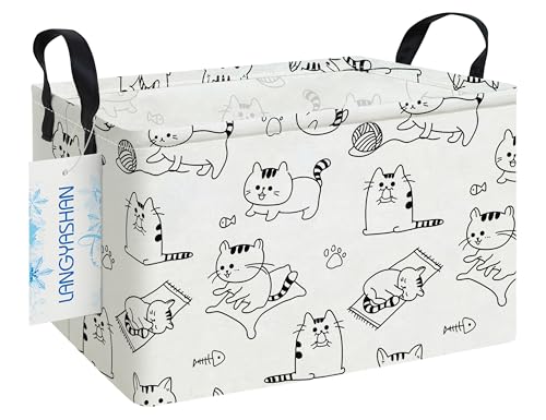 Rectangular Storage Bin Collapse Canvas Fabric Cartoon Storage Basket with Handles for Organizing Home Kitchen Boys and Girls Toys Office Closet Shelf Baskets (Rec Cat) - color: Rec Cat