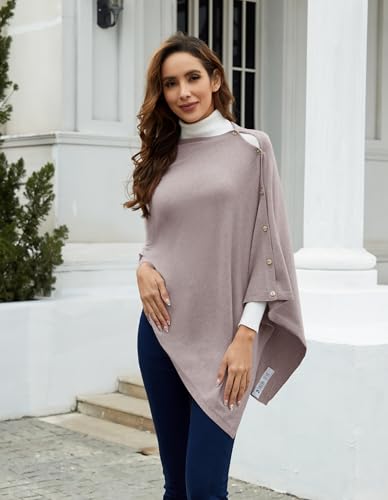 PULI Women's Versatile Knitted Shawls Scarf Poncho Sweater with Buttons Lightweight Spring Summer Fall Wraps - color: A-oatmeal Mink