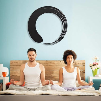 Zen Circle Enso Metal Wall Art - Spiritual Meditation Room Decor for Living Room, Bedroom (39x39cm, White)