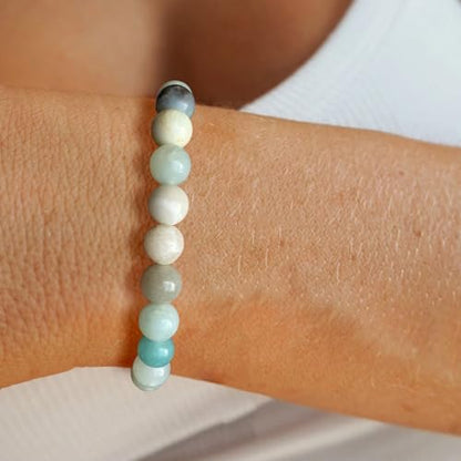 Crystal Beaded Bracelets for Women 4mm Clear Quartz Bead Handmade Gemstone Stretch Elastic Bracelet Natural Stone Crystal Healing Reiki Spiritual Jewelry Gifts - color: Amazonite, size: 8mm