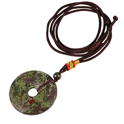 TUMBEELLUWA Healing Stone Pendant Crystal Necklace Chakra Quartz Cord Donut Shape Lucky Amulet Handmade Jewelry for Women Men - color: #2 Green+Red