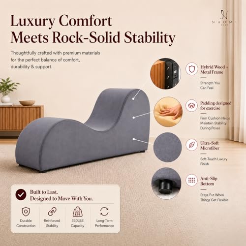 Naomi Home Yoga Chair for Adults - Ergonomic Yoga Chaise Lounge Bench, Wood & Metal Frame, 330 lb Capacity, Upholstered Microfiber Lounge for Deep Stretching, Relaxation & Creative Comfort - Gray - color: Grey