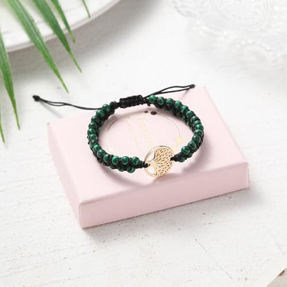 Jinxiuge Tree of Life Turquoise Stone Bracelet for Women Handmade Braided Layered Bead Bracelet with Black Gift Box - style: Style-H