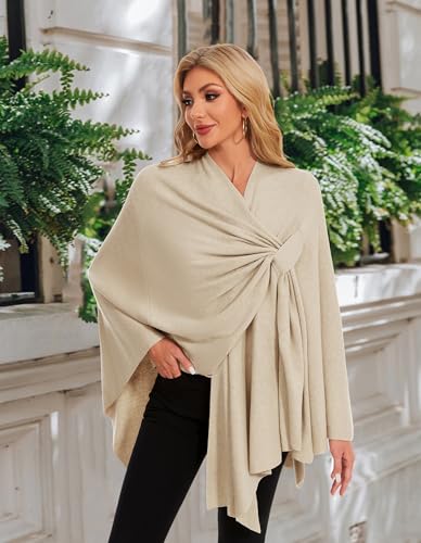 PULI Womens Elegant Cross Front Shawl Wraps Knitted Ponchos Cape Light Weight Poncho Sweater Soft Warm Travel Wraps - color: Barley Twist