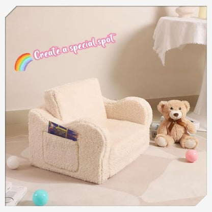 MOMCAYWEX Kids Sofa, 2-in-1 Flip-Out Foam Couch with Soft Sherpa Cover, Cozy Play Lounge Chair, Cream - color: Cream, size: Medium