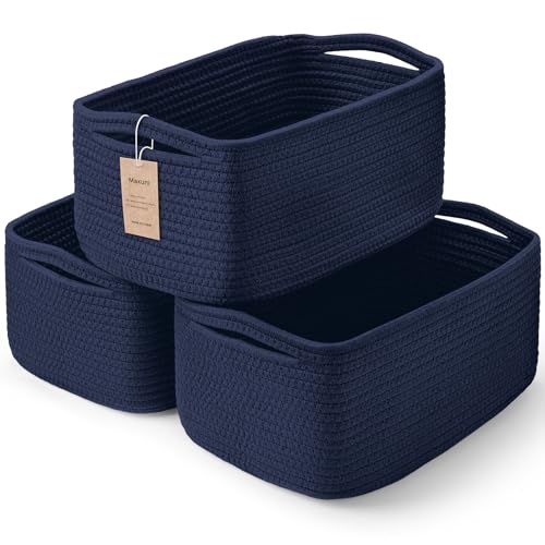 3-Pack Storage Baskets for Organizing | Woven Shelf Toy Basket | Rope Baskets for Gifts Empty | Closet Organizer Bins with Handles | Cube Decorative Box | 13.7×7.1×6.7” | Navy Blue - color: Navy Blue, size: 13.7"L×7.1"W×6.7"H