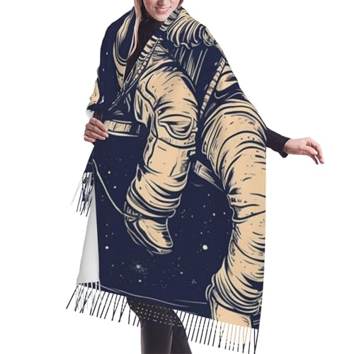 Astronaut Sitting in Yoga Chakra Scarf for Women Warm Soft Scarves Fashion Fringed Shawl Casual Tassel Blanket Scarf - color: Astronaut Men