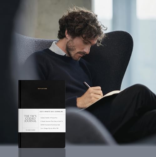 10-Minute Morning & Night Journal – Reversible AM/PM Guided Notebook for Mindfulness, Focus & Consistency – Undated Daily Journal in Black Vegan Leather | The 5W’s Guided Journal by The Inner Foundry - color: Black