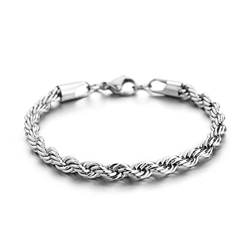 Twist Chain Necklace - Stainless Steel Rope Jewelry for Men & Women - size: 7 Inches, style: 3 mm Wide