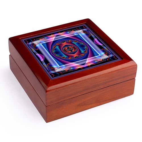 3dRose blue meditation orient inner harmony peace NewAge spirituality FlowerPower Jewelry Box 7 x 7 inch with 4 inch tile