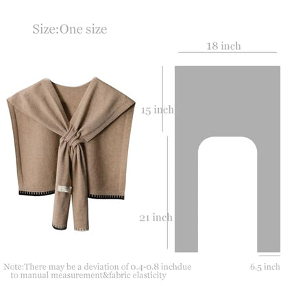 Sweater Shawl Wraps for Women Fashion Knitted Shoulder Shawls Ponchos Casual Sweaters Scarf Cape Wraps with Sleeves - color: 11 Wheat/Black Trim
