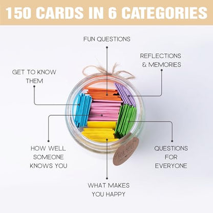 Family Conversation Cards in Jar, 150 Fun & Deep Conversation Starter Cards for Kids, Teens, Adults -Disconnect from Screens & Bond with Loved Ones- Question Games,Road Trip, Dinner Table Topics - style: Conversation Jar for Family