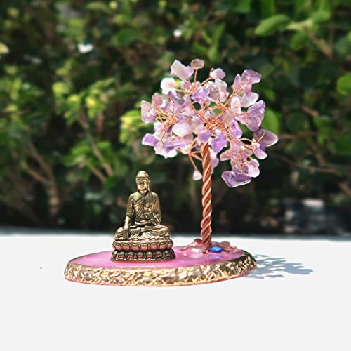 Buddha Statue with Healing Crystal Tree, Tree of Life for Positive Energy. Home Decor Yoga Meditation. Amethyst.(A) - style: A