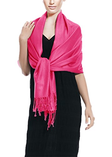 Peach Couture Women’s Pashmina Shawl Wrap – Warm Long Large Scarf for Evening Dress, Bridesmaid, Wedding & Bridal Wear - color: Hot Pink