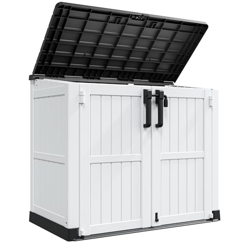 LHBcraft Outdoor Storage Cabinet 36 Cu Ft with Lockable Doors, Portable Horizontal Resin Storage Shed -Easy to Assemble, Waterproof Outdoor Storage Box for Backyards,Patios - color: Black-Ashen, size: 29.1"×51.1"×43.3"