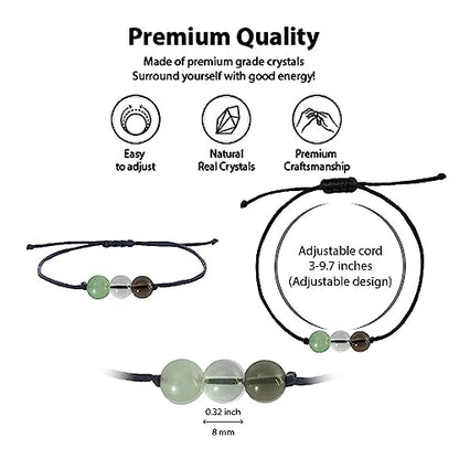 BOHO GARDEN Healing Bead Bracelets - Spiritual Crystal Beaded Bracelet - Made of 3 Real & Natural Gemstones, Adjustable 3-9.7” Black Rope - Gem Stones Jewelry for Men, Women, Teens (13+) - 8mm Bead - color: Productivity