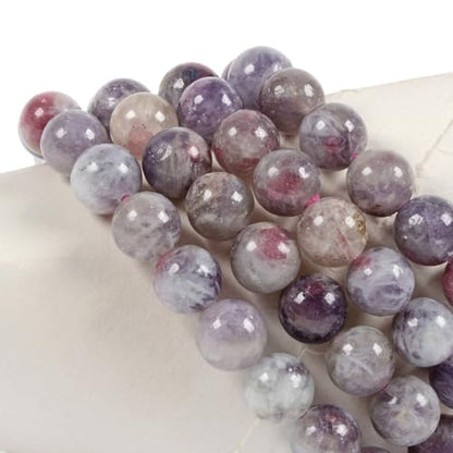 Justinstones Gem Semi Precious Gemstone 10mm Round Beads Stretch Bracelet 7 Inch Unisex - color: Plum Blossom Tourmaline