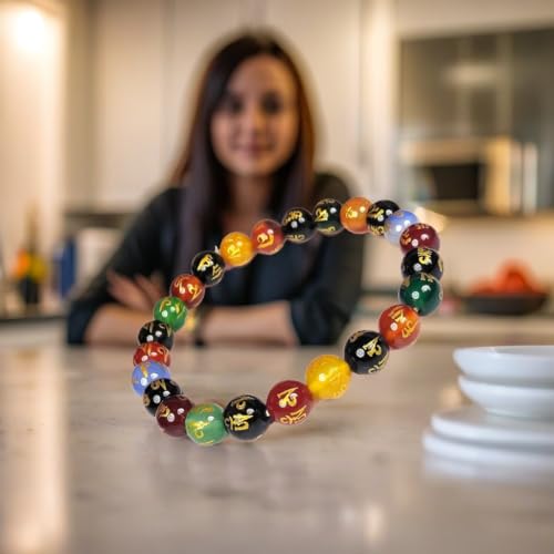Om Mani Padme Hum Engraved Multicolor Stone Crystal Bracelet - Natural Healing Stones for Reiki, Tarot & Feng Shui