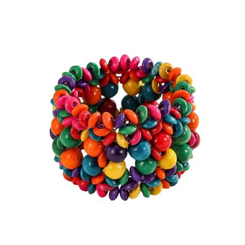 Handmade Wooden Bead Bohemian Elastic Stretch Bracelet Colorful Flower Pattern Design for Women Summer Beach Holiday Jewelry Lightweight - color: colorful