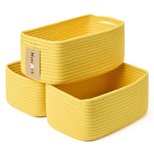 MiniArk Small Storage Baskets for Organizing | Closet Organizer Bins | Shelf Toy Basket | Woven Rope Baskets | Cube Decorative Box | Shallow Basket | 13x8.5x5.1” | 3 Packs Yellow - color: Yellow, size: 3pcs-L13xW8.5xH5.1"