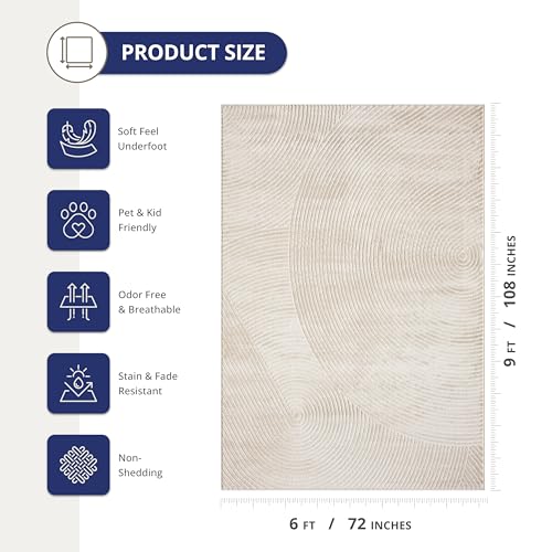 Abani Neutral Beige Area Rug | 6' x 9' Tan Geometric Carpet with Zen Circle Pattern | Rugs for Living Room, Bedroom, Office - color: Beige, size: 6' x 9' (Rectangular)