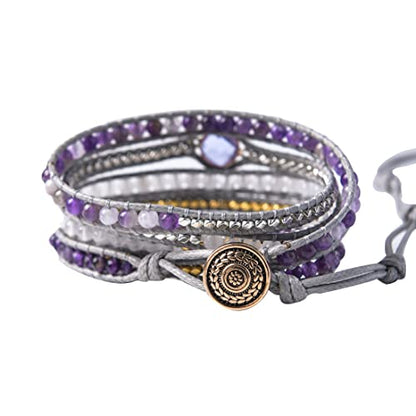 Boho Handmade Natural Stone Wrap Jasper Agate Bracelets Crystal Beads Bracelet Jewelry - color: Color12