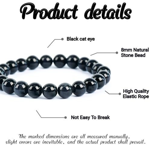 Natural Energy Healing Stone Charm Bracelet 8mm Natural Energy Healing Lava Rock Bracelet - Unisex - color: ZLY-Black Cat Eyes