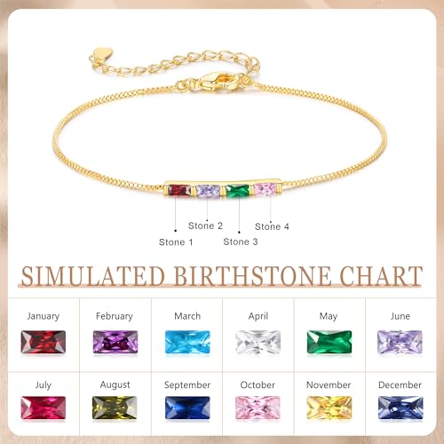 Personalized Birthstone Bracelet for Women – 925 Sterling Silver Adjustable Family Mothers Day Bracelet with Birthstones, Mothers Day, Christmas,Birthday Gift for Mom, Grandma, Wife, Bridesmaid - color: 4 Birthstones