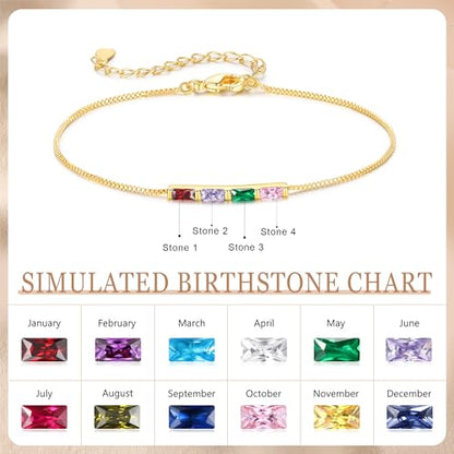 Personalized Birthstone Bracelet for Women – 925 Sterling Silver Adjustable Family Mothers Day Bracelet with Birthstones, Mothers Day, Christmas,Birthday Gift for Mom, Grandma, Wife, Bridesmaid - color: 4 Birthstones