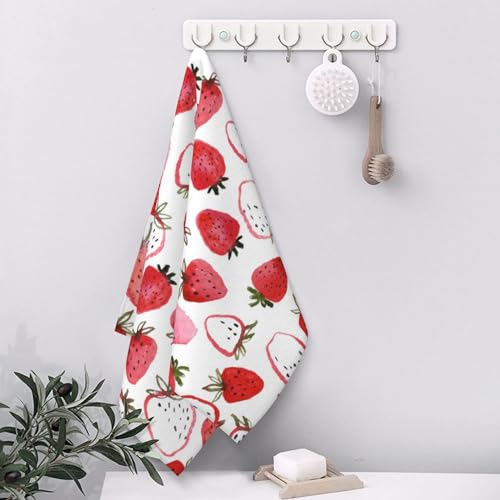 Beautiful Strawberry Towels for Bath & Kitchen - Soft, Absorbent Set of 2 - 14 x 28 in - color: Beautiful Strawberries