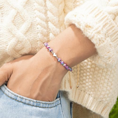Birthday Bracelet: 6mm Natural Stone Healing Bracelet Inspirational Self-Care Gifts for Women, Mom, Daughter, Wife, Coworkers, Friend, Bestie, Granddaughter - color: Emperor Purple
