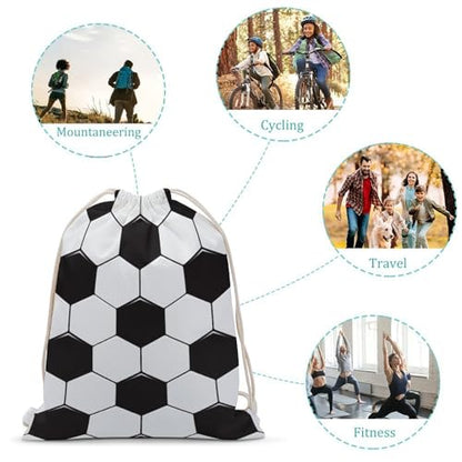 Soccer Ball White And Black Portable Canvas Drawstring Backpack with Drawstring Pockets 35x50cm - color: Soccer Ball White and Black, size: 35x50cm