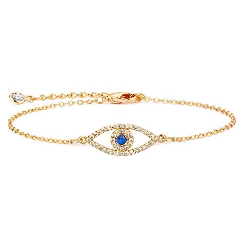 WEARON Gold Bracelet for Women 14K Gold Plated Snake Herringbone Figaro Cuban Bead Paperclip Cable Box Chain Simple Jewelry - style: CZ Eye