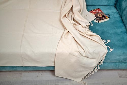 Bersuse 100% Cotton Ventura XL Throw Blanket for Couch - 100% Cotton - 60x90 Inches, Ivory - color: Ivory