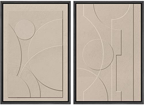 SIGNWIN Framed Canvas Print Wall Art Set Art Deco Geometric Polygon Collage Abstract Shapes Illustrations Minimal Decorative Boho Nordic Relax for Living Room, Bedroom, Office - 16"x24"x2 Black - color: A014-2207-m50, size: 16"x24"x2 Panels Black