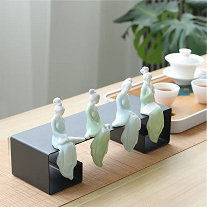 Ceramic Minimalist Statue, Chinese Ancient Beauty Lady Statues and Sculptures Table Top Bookshelf Top Desk/Bookshelf/Dinning Table Home Decor, Yoga/Zen/Meditation Decor (Green 1)