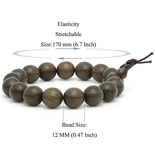 12mm Wooden Bead Bracelet, Natural Gloomy Wood Bead Bracelet, 17 Bead Buddhist Prayer Bead Bracelet, Fashion Hand Served Bead Bracelet, Vintage Wooden Bead Bracelet
