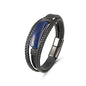 Mens Black Leather Obsidian/Turquoise/Tiger Eye/Red Agate Bracelet–Braided Multi‑Layer Wristband Cuff Bangle Bracelet with Stainless Steel Clasp Gift Jewelry Box Included - color: Lapis Lazuli, size: 8.3in(Fits most wrists)