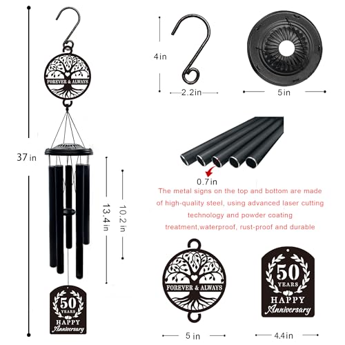 50th Anniversary Wedding Gifts for Couple,37" Golden Wedding Anniversary Wind Chimes, Unique 50 Years Marriage Keepsake for Parents Grandparents Wife Husband Friends (Tree of Life)