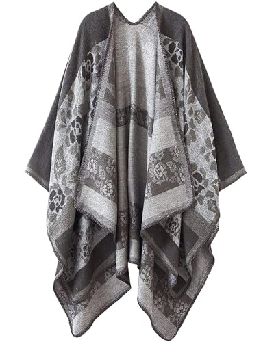 Women's Shawls and Wraps Open Front Poncho Cape Winter Sweater - color: Ll6-grey