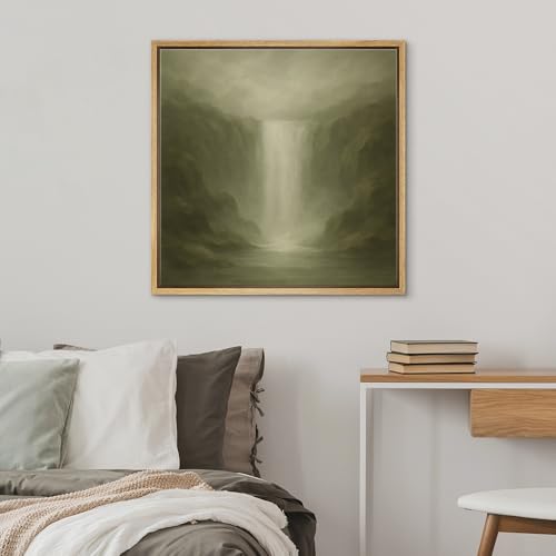 SIGNWIN Framed Canvas Print Wall Art Misty Waterfall Canyon Soothing Nature Landscape Illustrations Fine Art Farmhouse/Country for Living Room, Bedroom, Office - 16"x16" NATURAL - color: BS18-2507-SAR15, size: 16L" x 16W"